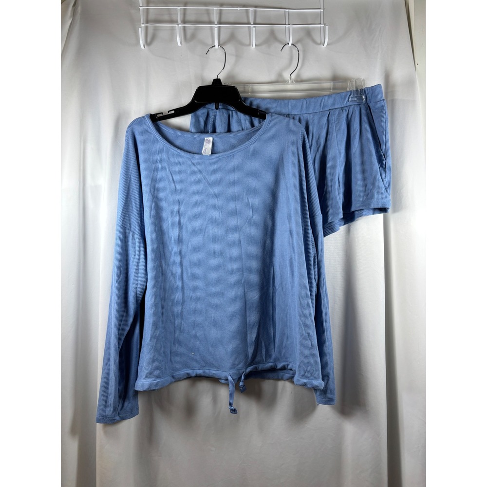 Stars Above Blue Ribbed Pajama Set XXL Long Sleeve Top & Shorts Loungewear